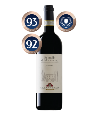 Villa Le Prata Brunello 2017 distributed by Allegro Fine Wines. Robert Parker-Wine Advocate: 93; James Suckling: 92